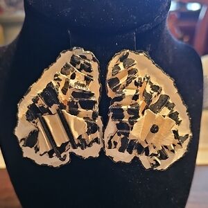 Vintage Handmade Black and Cream Statement Earrings
